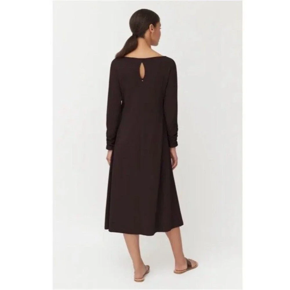 CUYANA Dolman Sleeve Midi Dress Medium Organic Pima Cotton Lagenlook Ruched Cuff - Picture 2 of 15